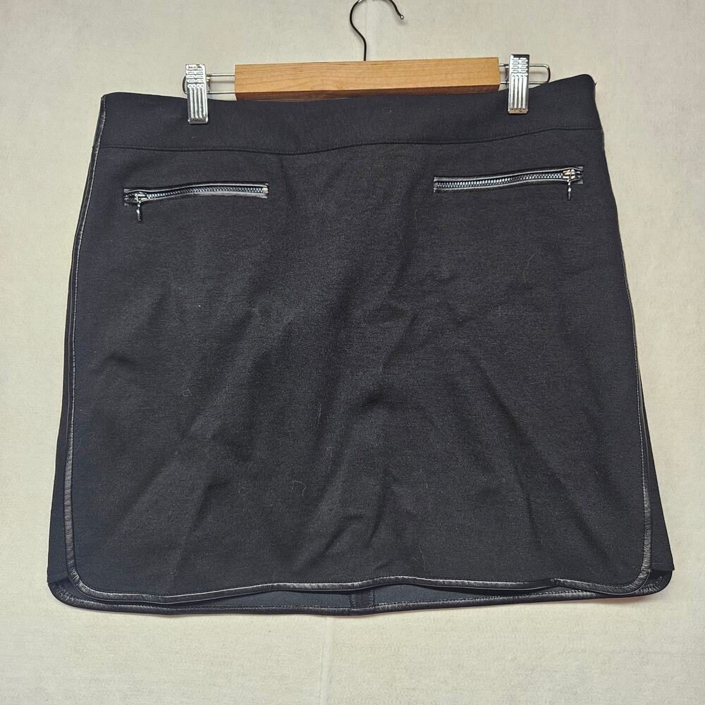 White House Black Market Black Mini Skirt Faux Leather Side Stripes - Size 10